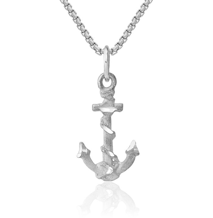 14K Solid White Gold Anchor Mariner Necklace Nautical Charm Pendant