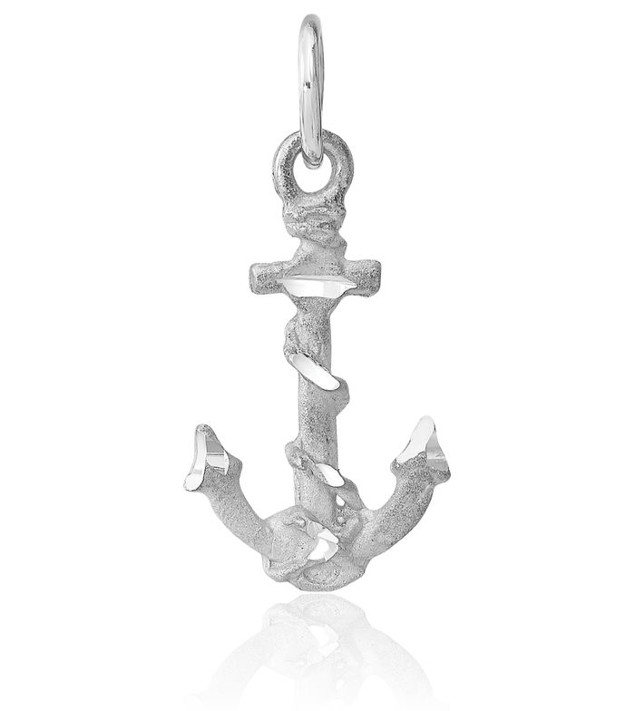 14K Solid White Gold Anchor Mariner Necklace Nautical Charm Pendant