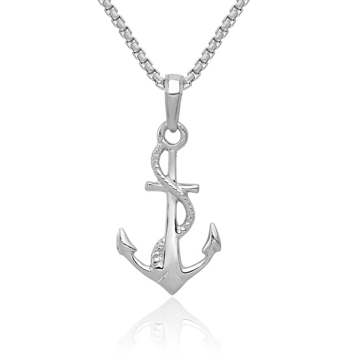 14K Solid White Gold Anchor Mariner Necklace Nautical Charm Pendant