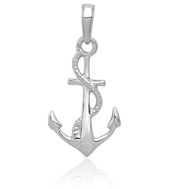 14K Solid White Gold Anchor Mariner Necklace Nautical Charm Pendant