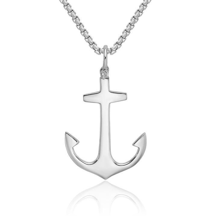 14K Solid White Gold Anchor Mariner Necklace Nautical Charm Pendant