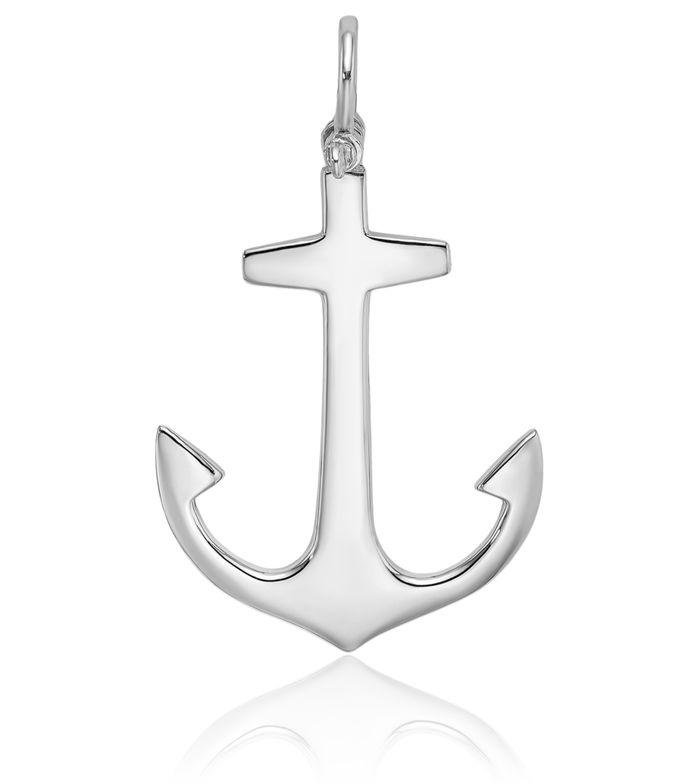 14K Solid White Gold Anchor Mariner Necklace Nautical Charm Pendant