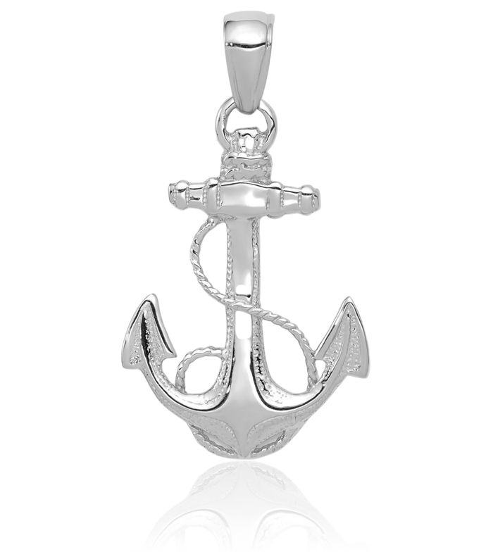 14K Solid White Gold Anchor Mariner Necklace Nautical Charm Pendant