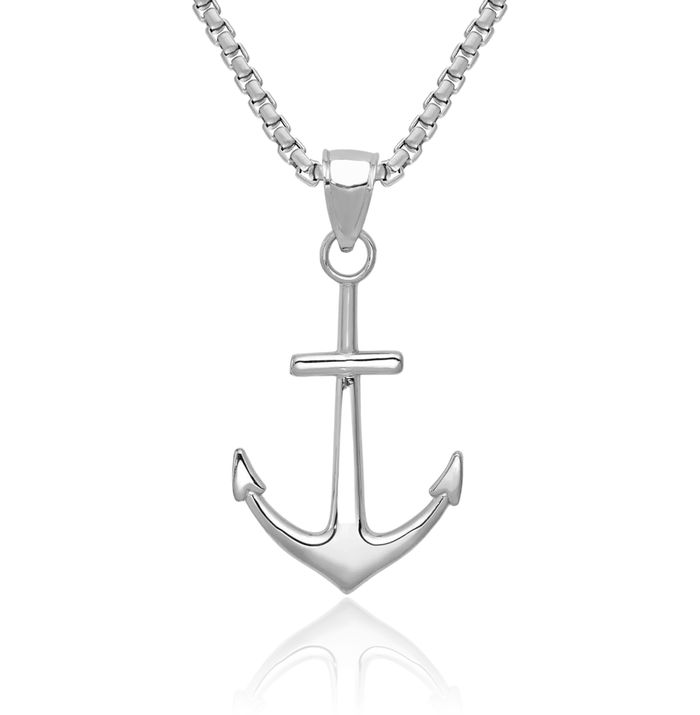 14K Solid White Gold Anchor Mariner Necklace Nautical Charm Pendant