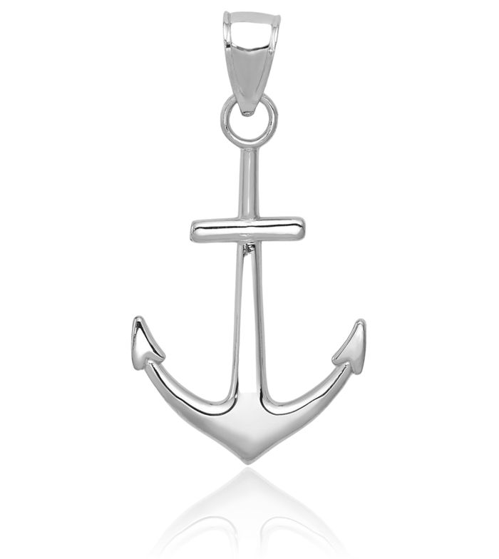 14K Solid White Gold Anchor Mariner Necklace Nautical Charm Pendant