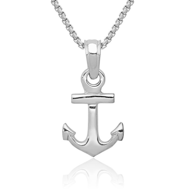 14K Solid White Gold Anchor Mariner Necklace Nautical Charm Pendant