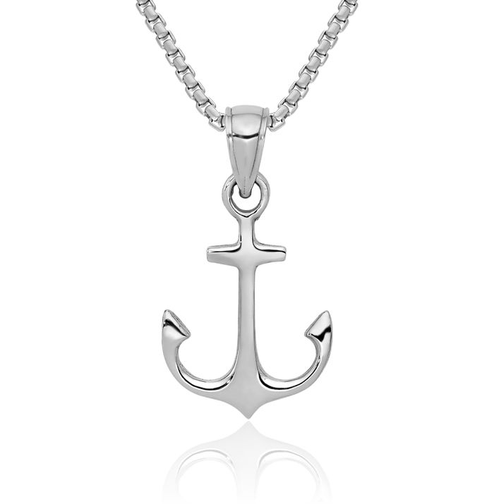 14K Solid White Gold Anchor Mariner Necklace Nautical Charm Pendant