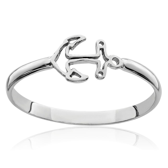 14K Solid White Gold Anchor Mariner Ring
