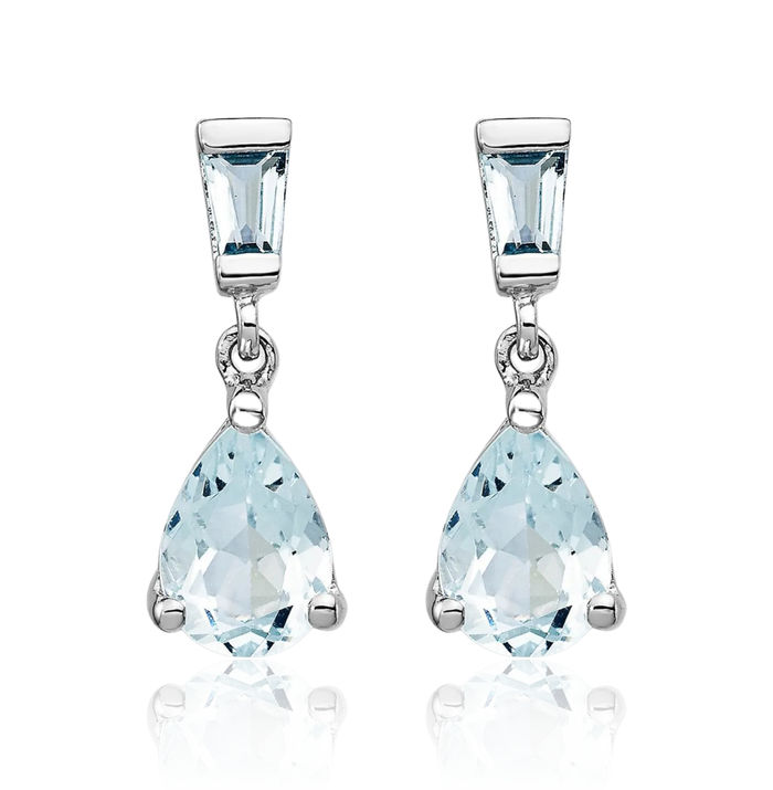 14K Solid White Gold Blue Aquamarine Drop Dangle Earrings March Birthstone Jewelry