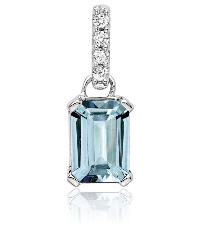 14K Solid White Gold Blue Aquamarine Diamond Necklace Gemstone Pendant Charm March Birthstone Jewelry