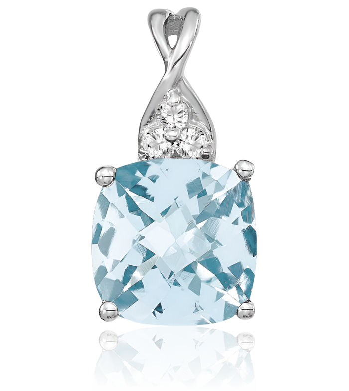 14K Solid White Gold Blue Aquamarine Diamond Necklace Gemstone Pendant Charm March Birthstone Jewelry