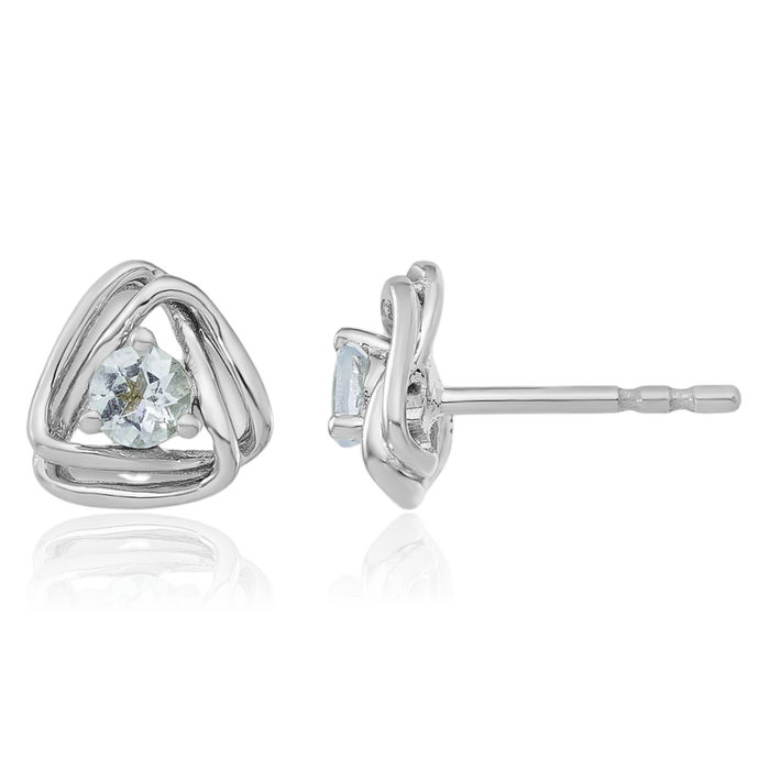 14K Solid White Gold Blue Aquamarine Stud Earrings March Birthstone Jewelry