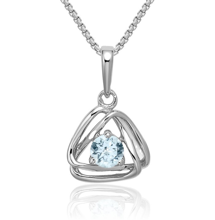 14K Solid White Gold Blue Aquamarine Triangle Geometric Necklace Charm Gemstone Pendant March Birthstone Jewelry