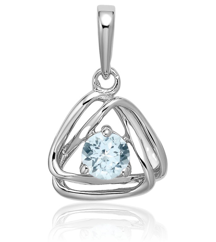 14K Solid White Gold Blue Aquamarine Triangle Geometric Necklace Charm Gemstone Pendant March Birthstone Jewelry