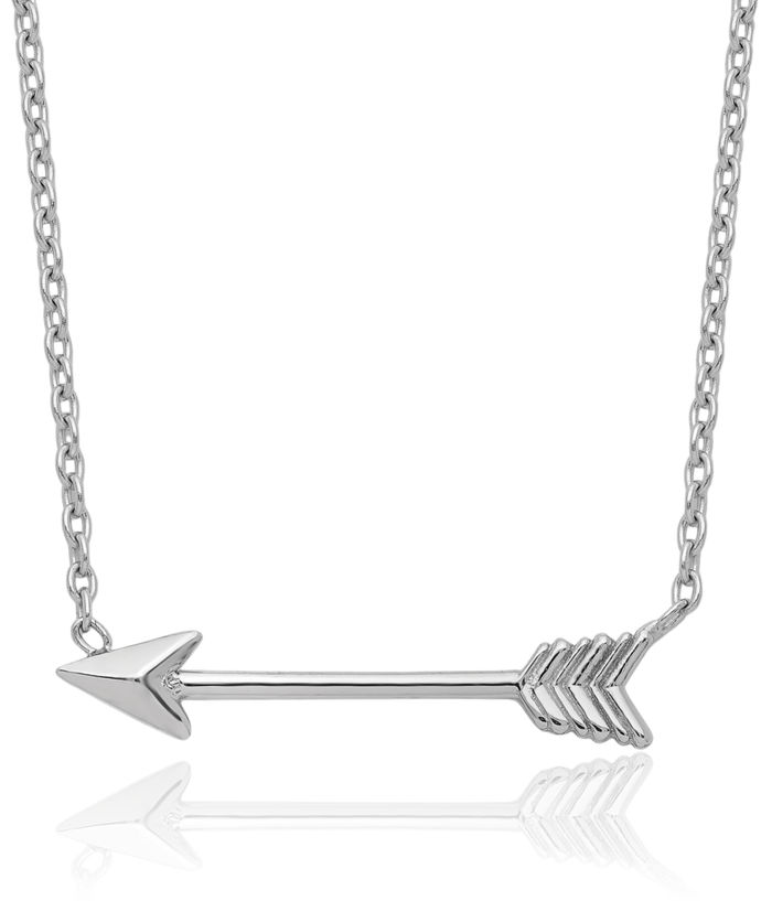 14K Solid White Gold Arrow Chain Bar Necklace