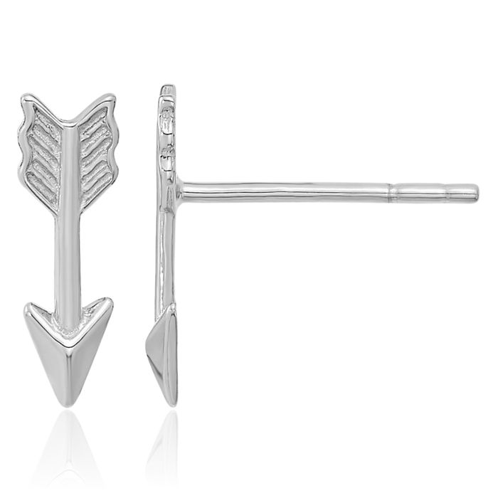 14K Solid White Gold Arrow Stud Earrings