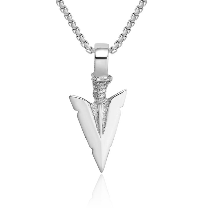 14K Solid White Gold Arrowhead Necklace Chain Pendant Charm