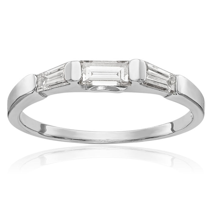 14K Solid White Gold Baguette Diamond Wedding Band Ring