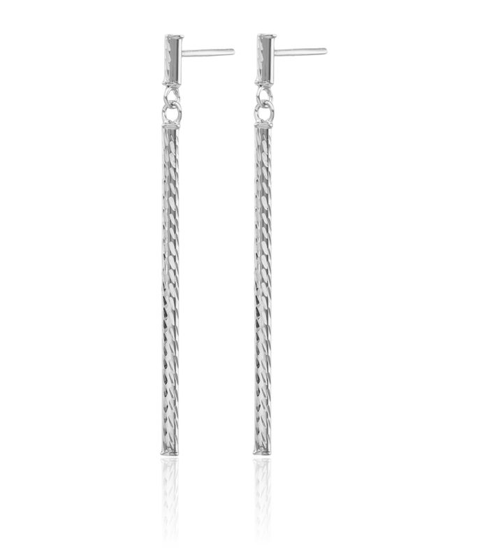 14K Solid White Gold Bar Drop Dangle Line Stud Earrings