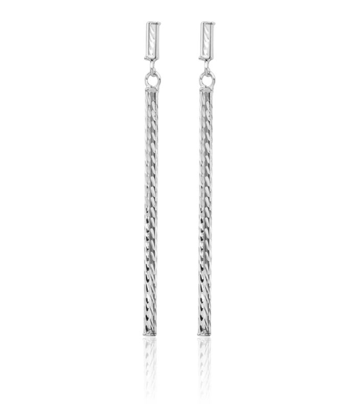 14K Solid White Gold Bar Drop Dangle Line Stud Earrings