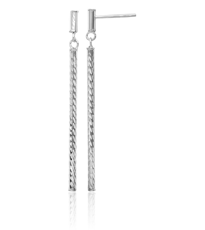 14K Solid White Gold Bar Drop Dangle Line Stud Earrings