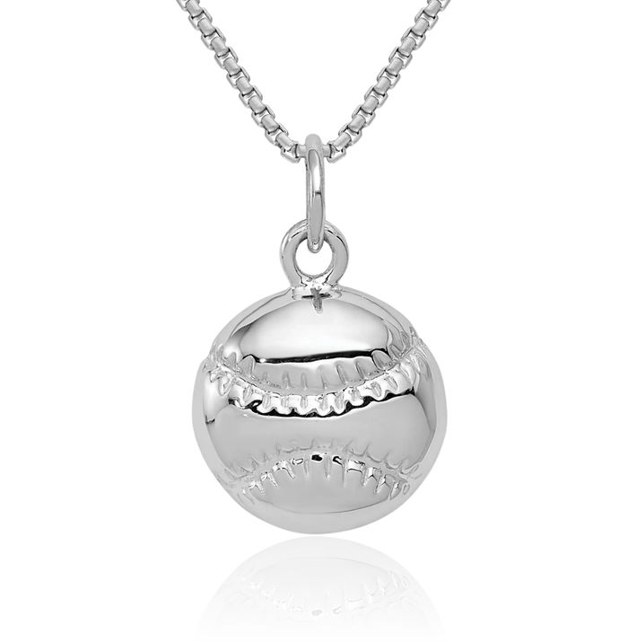 14K Solid White Gold Baseball Necklace Softball Charm Sports Pendant