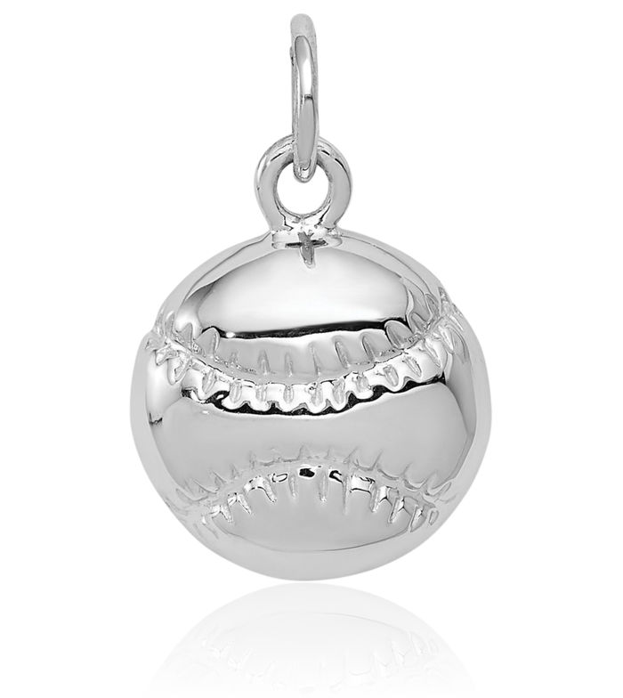 14K Solid White Gold Baseball Necklace Softball Charm Sports Pendant