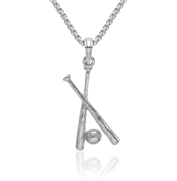 14K Solid White Gold Baseball Necklace Softball Charm Sports Pendant