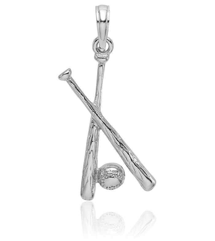 14K Solid White Gold Baseball Necklace Softball Charm Sports Pendant