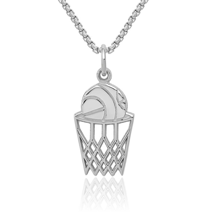 14K Solid White Gold Basketball Necklace Charm Sports Pendant