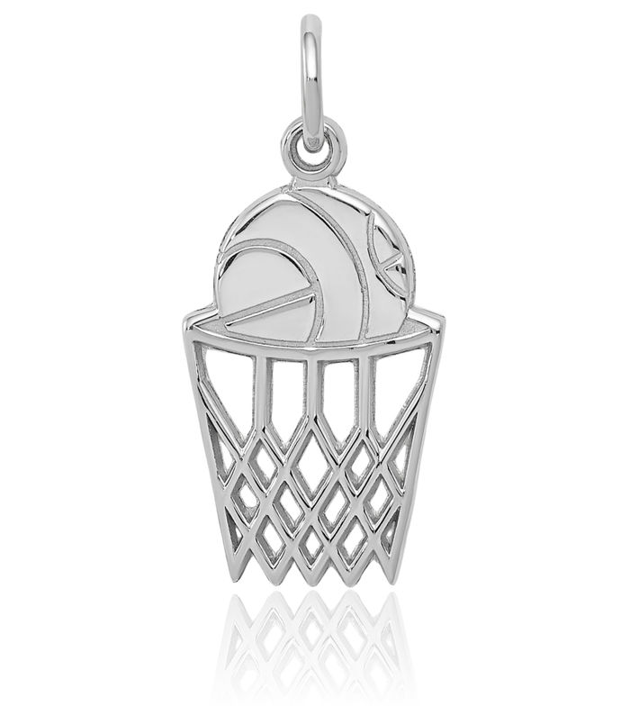 14K Solid White Gold Basketball Necklace Charm Sports Pendant