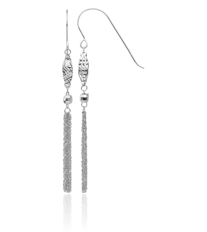 14K Solid White Gold Bead Chain Drop Dangle Earrings