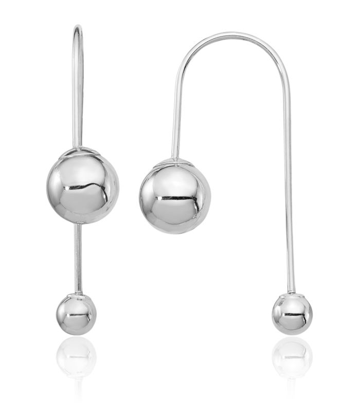 14K Solid White Gold Bead Screw End Threader Drop Dangle Earrings