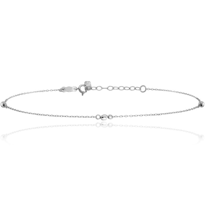 14K Solid White Gold Beaded Anklet Summer Beach Foot Ankle Bracelet