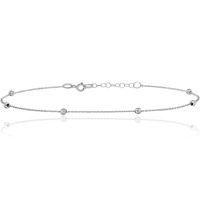 14K Solid White Gold Beaded Anklet Summer Beach Foot Ankle Bracelet