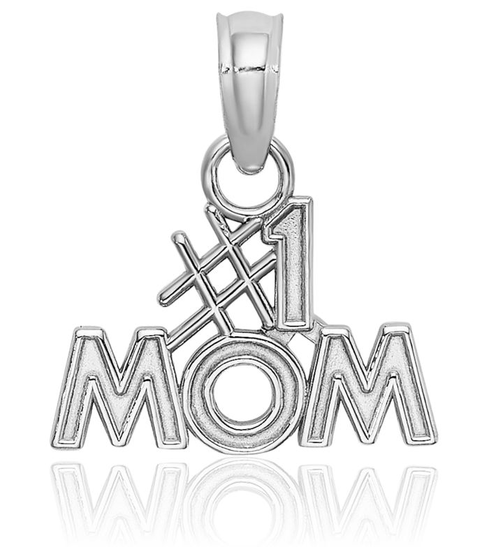 14K Solid White Gold Best Mom Necklace Mama Charm Mother Pendant