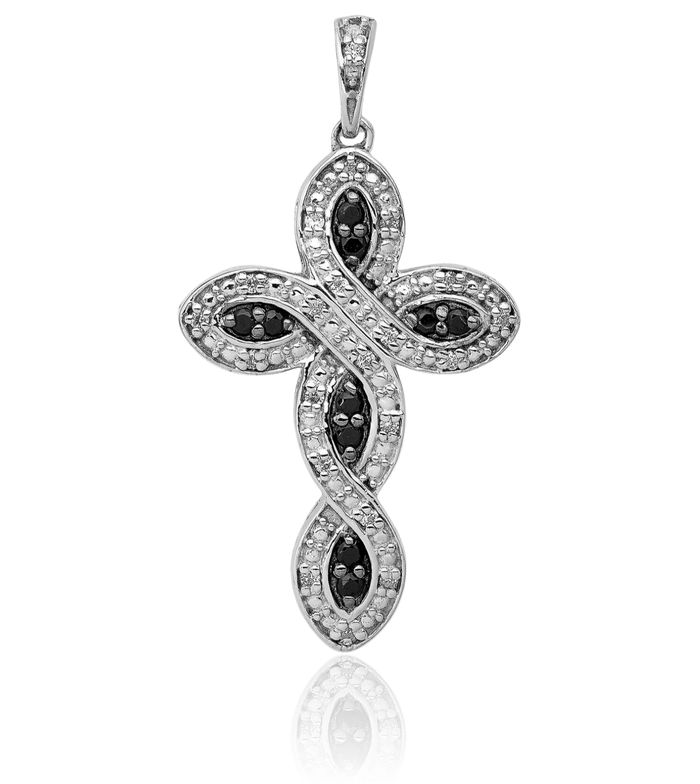 14K Solid White Gold Black Diamond Holy Cross Necklace Religious Chain Pendant Jesus Christ Charm