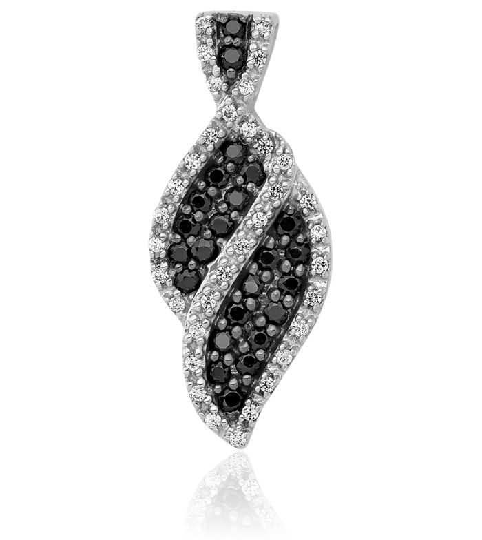 14K Solid White Gold Black Diamond Curve Floating Chain Slide Pendant Necklace Charm