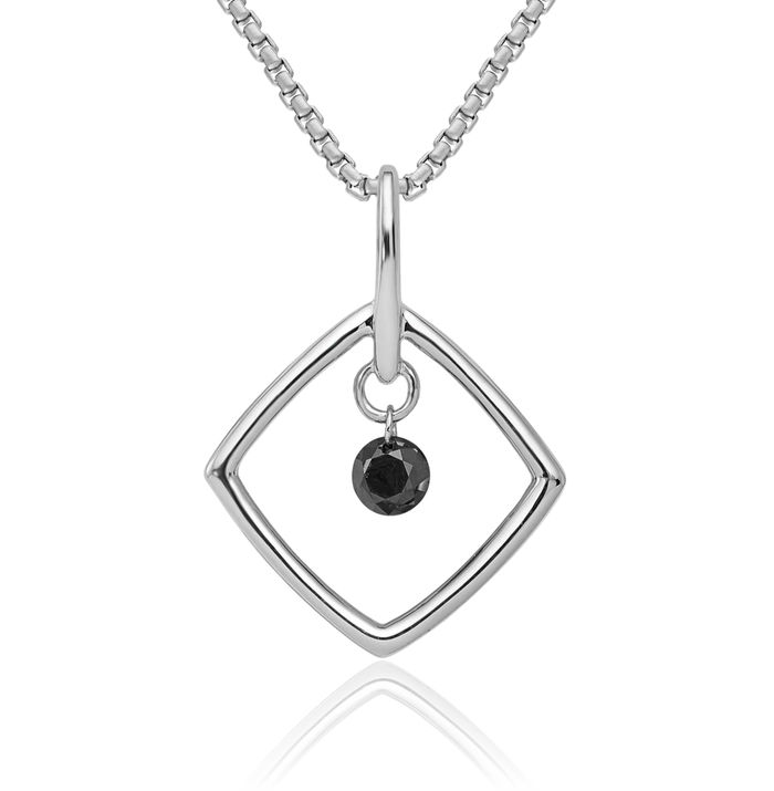 14K Solid White Gold Black Diamond Dangling Necklace Chain Pendant Charm