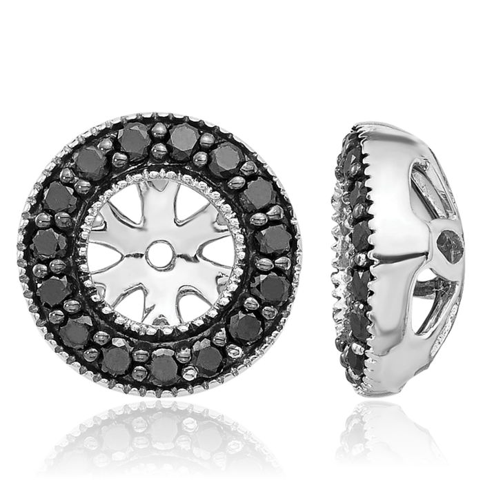 14K Solid White Gold Black Diamond Earring Jackets for Studs