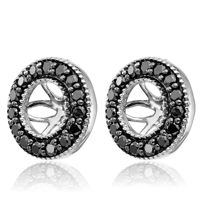14K Solid White Gold Black Diamond Earring Jackets for Studs