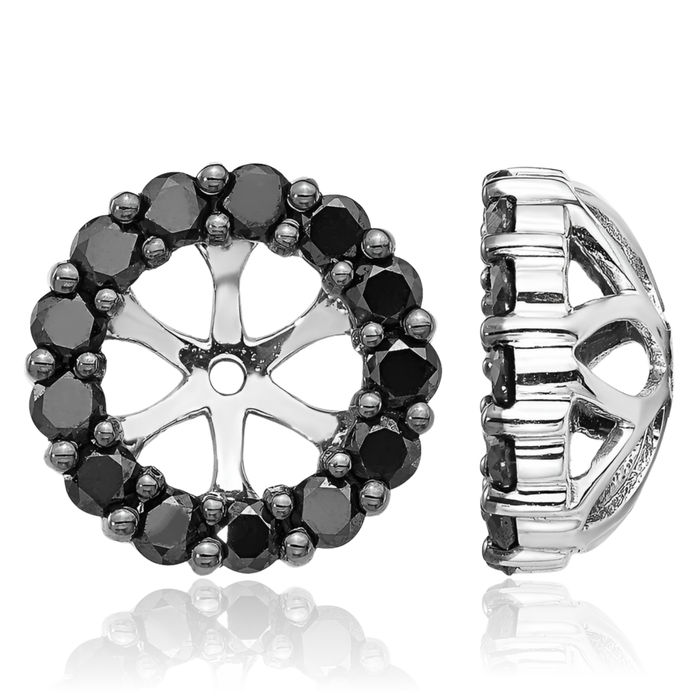 14K Solid White Gold Black Diamond Earring Jackets for Studs