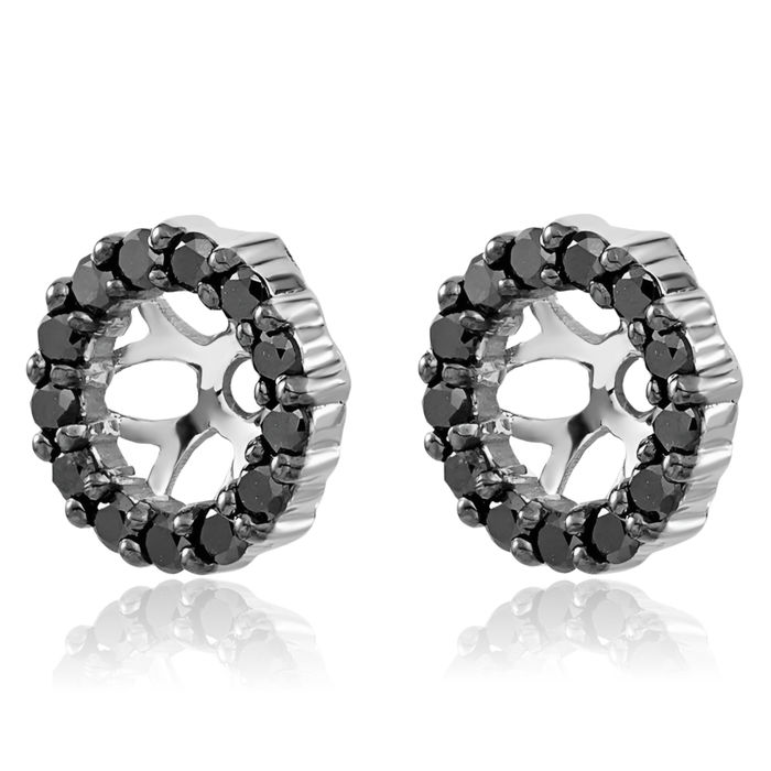 14K Solid White Gold Black Diamond Earring Jackets for Studs
