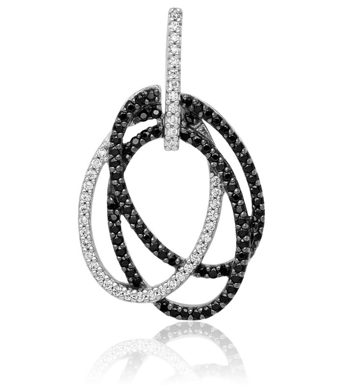 14K Solid White Gold Black Diamond Ovals Necklace Chain Pendant Charm