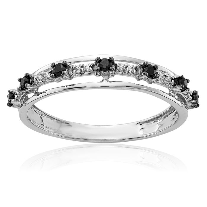 14K Solid White Gold Black Diamond Ring