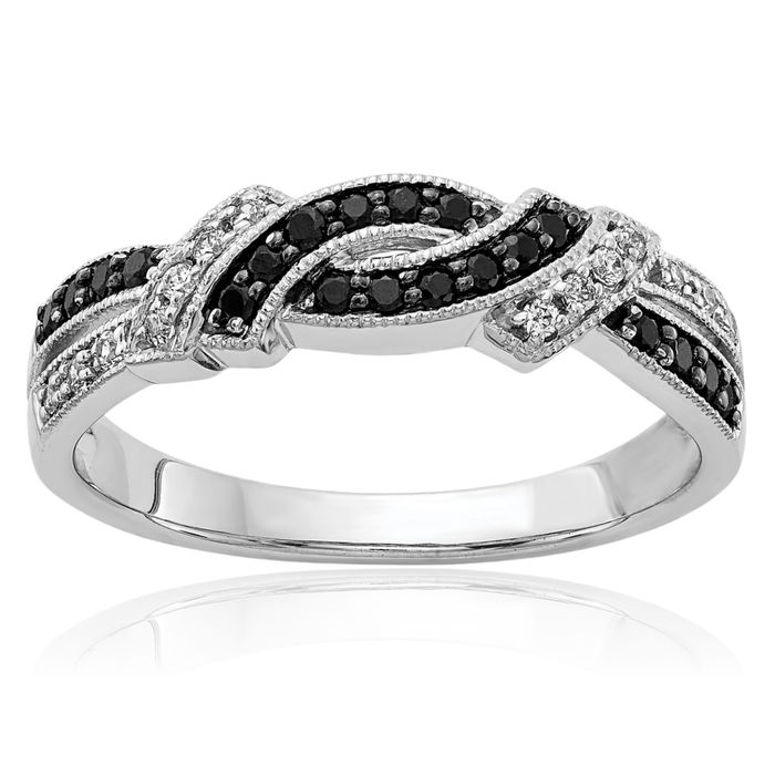 14K Solid White Gold Black Diamond Ring