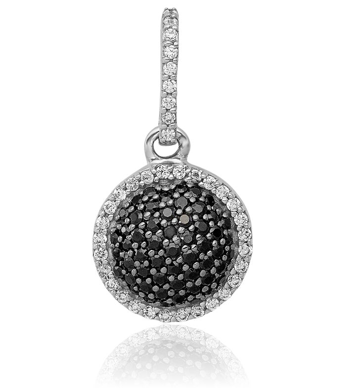 14K Solid White Gold Black Diamond Circle Round Necklace Chain Pendant Charm