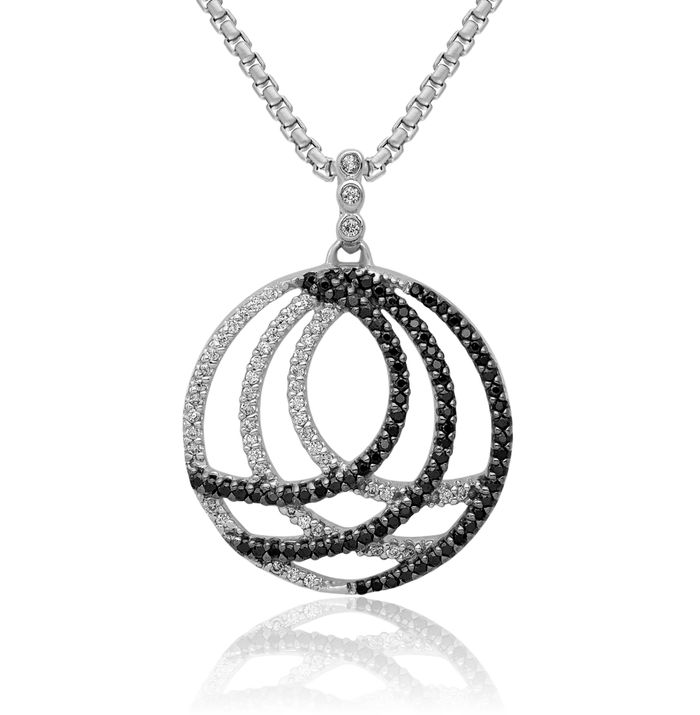 14K Solid White Gold Black Diamond Circle Round Necklace Chain Pendant Charm