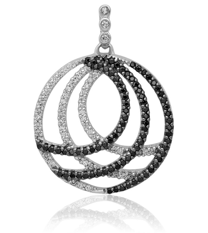 14K Solid White Gold Black Diamond Circle Round Necklace Chain Pendant Charm