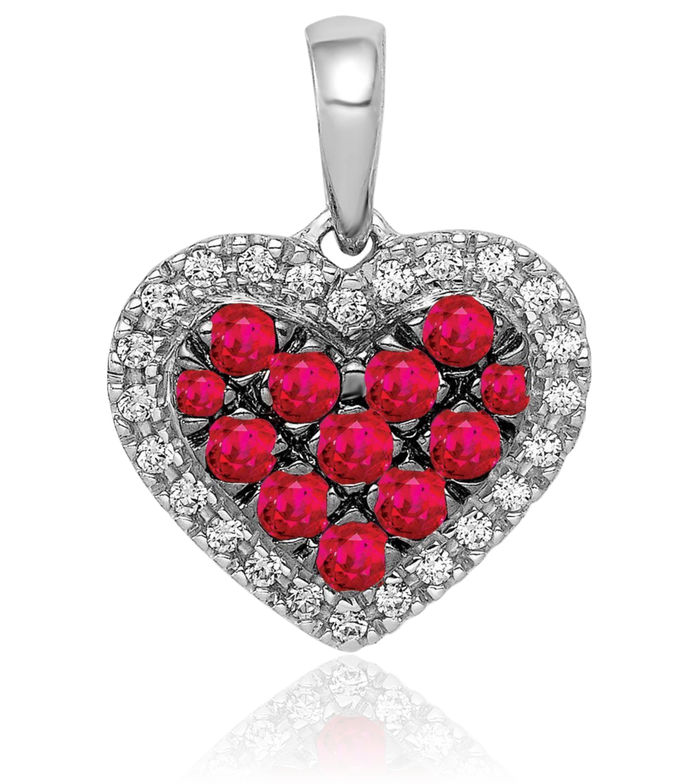 14K Solid White Gold Black Diamond Red Ruby Heart Necklace Gemstone Pendant Charm